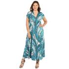 24seven Comfort Apparel Dress - Plus Gisele Green And Blue Empire Waist Maxi Dress - Plus