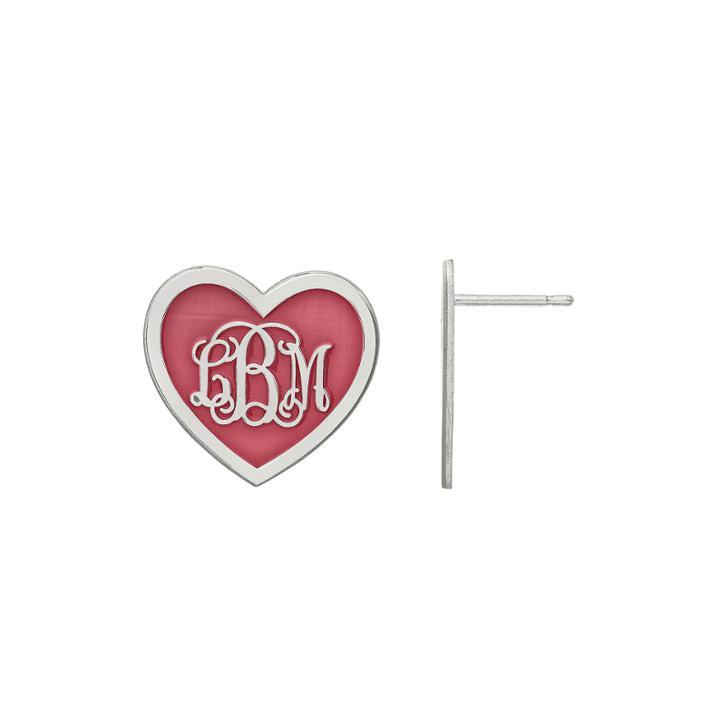 Personalized Sterling Silver 19mm Enamel Heart Monogram Earrings
