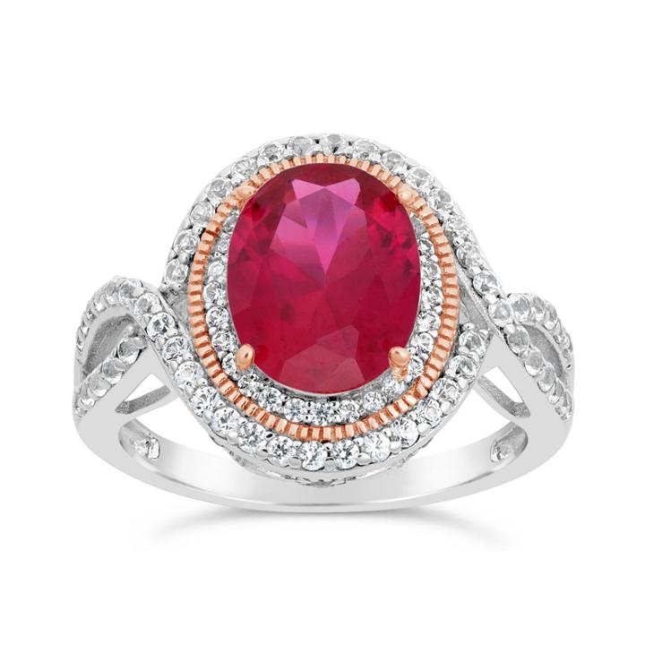 Womens Lab Created Red Ruby 18k Gold Over Silver Cocktail Ring