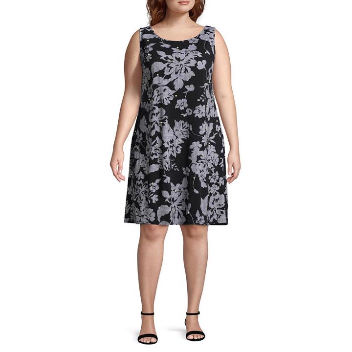 Msk Sleeveless Beaded Floral Shift Dress - Plus
