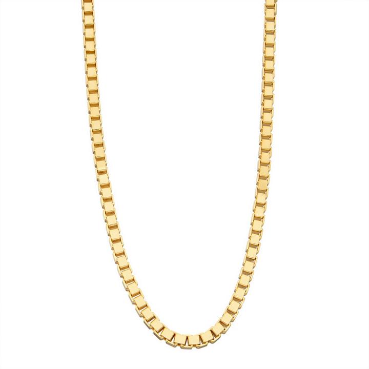 14k Gold Over Silver Solid Box 24 Inch Chain Necklace