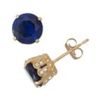 Lab Created Sapphire And 1/6c. T.t.w. Diamond 10k Yellow Gold Earrings