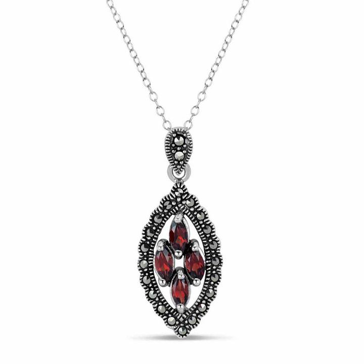 Swarovski Womens Genuine Black Marcasite Sterling Silver Oval Pendant Necklace