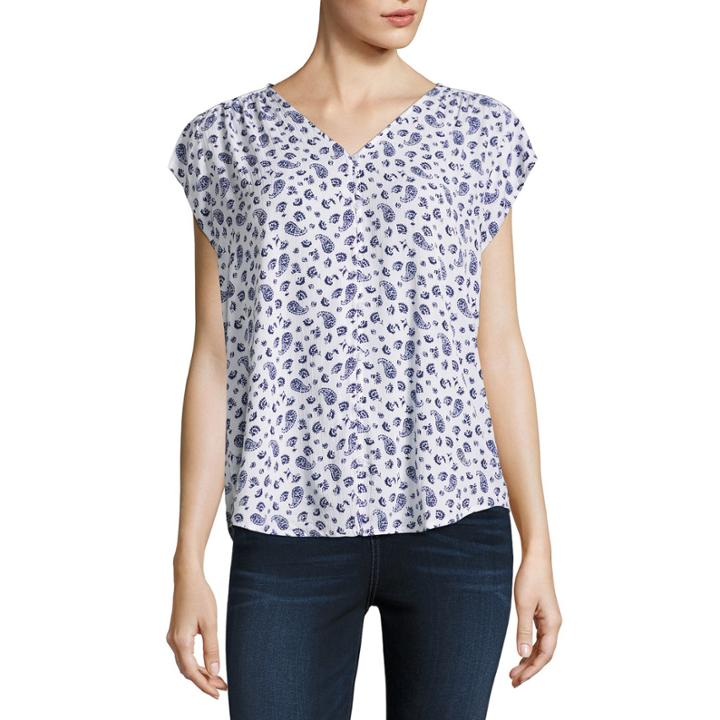 Liz Claiborne Cap Sleeve Button-front Shirt