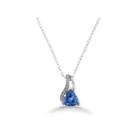 Womens Diamond Accent Blue Sapphire Sterling Silver Pendant Necklace