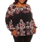 Boutique + Long Sleeve Balloon Sleeve Pattern Peasant Top Plus