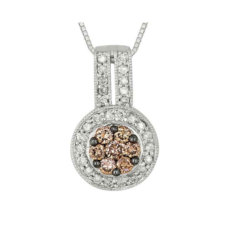5/8 Ct. T.w. Champagne & White Diamond 10k White Gold Pendant Necklace