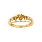 Genuine Citrine And Diamond-accent 3-stone Heart Ring