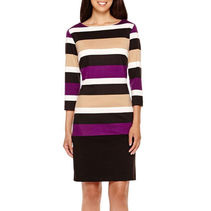 Rn Studio By Ronni Nicole 3/4-sleeve Striped Sheath Dress - Petite