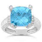Womens Diamond Accent Blue Topaz Sterling Silver Cocktail Ring