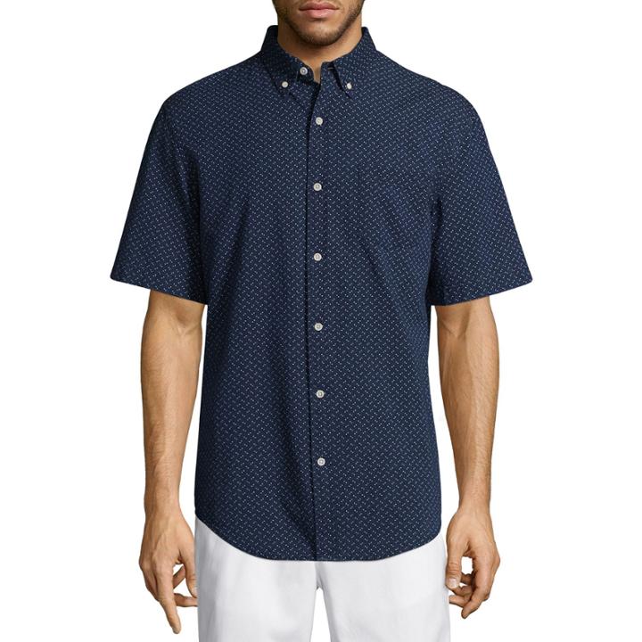 St. John's Bay Short Sleeve Dots Button-front Shirt