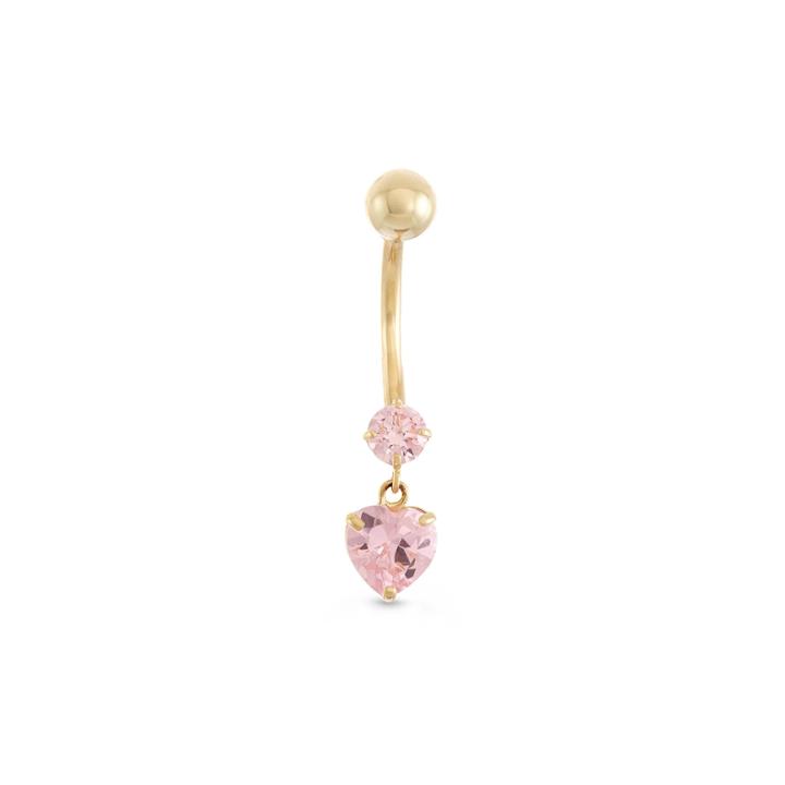 10k Yellow Gold Pink Cubic Zirconia Heart Drop Belly Ring