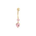 10k Yellow Gold Pink Cubic Zirconia Heart Drop Belly Ring