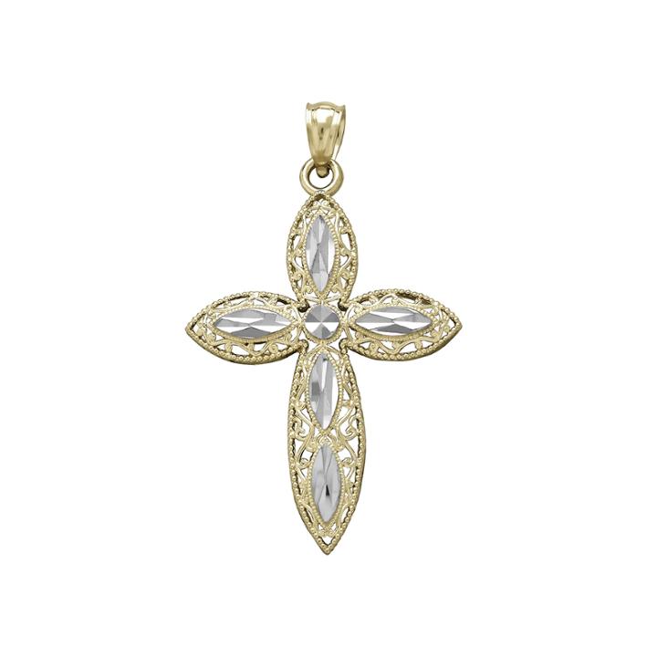 Tesoro&trade; 14k Two-tone Gold Diamond-cut Filigree Cross Pendant