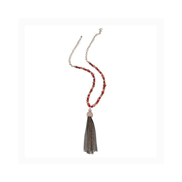 Mixit&trade; Red Beaded Gold-tone Tassel Pendant