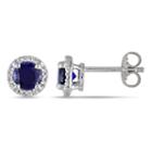 Diamond Accent Blue Sapphire Sterling Silver 7.5mm Stud Earrings