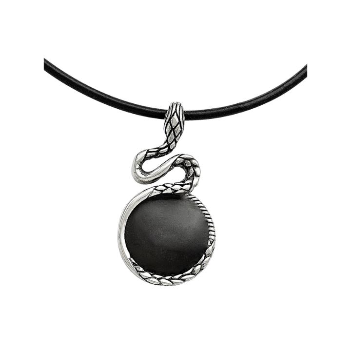 Mens Stainless Steel Antiqued Enameled Snake Pendant