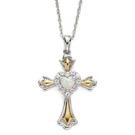 Lab-created Opal & White Sapphire Sterling Silver Cross Pendant Necklace