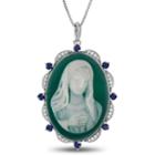 Womens Green Agate Sterling Silver Pendant Necklace