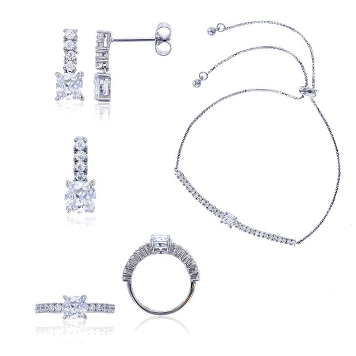 Sterling Silver Princess Cut Cubic Zirconia 4-pc Jewelry Set