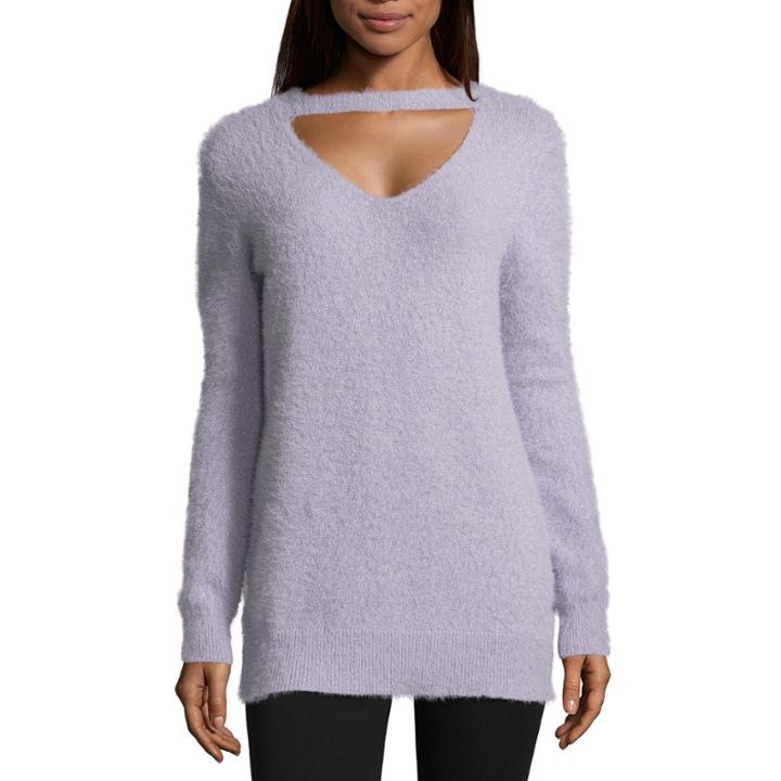 Arizona Fuzzy Cut Out Neckline Sweater-juniors