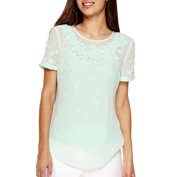 Liz Claiborne Short-sleeve 3d Floral Blouse