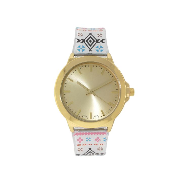 Womens Gold-tone Tribal Print Strap Watch