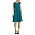 Black Label By Evan-picone Sleeveless Colorblock Fit-and-flare Dress
