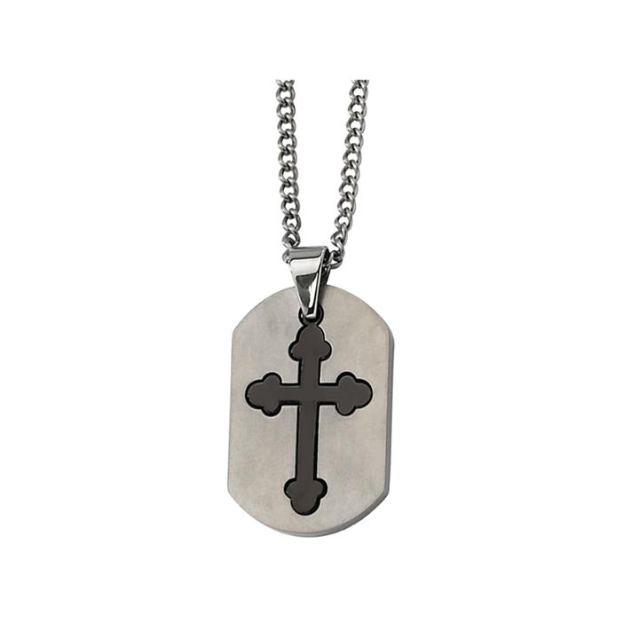 Mens Stainless Steel Budded Cross Pendant