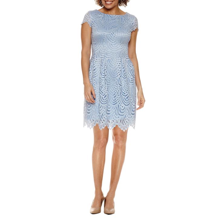 Ronni Nicole Short Sleeve Lace Fit & Flare Dress-petites