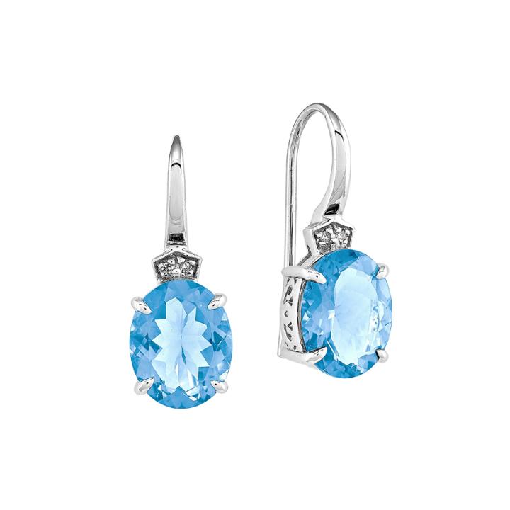 Oval Genuine Blue Topaz And Diamond-accent 14k White Gold Dangle Earrings