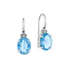 Oval Genuine Blue Topaz And Diamond-accent 14k White Gold Dangle Earrings