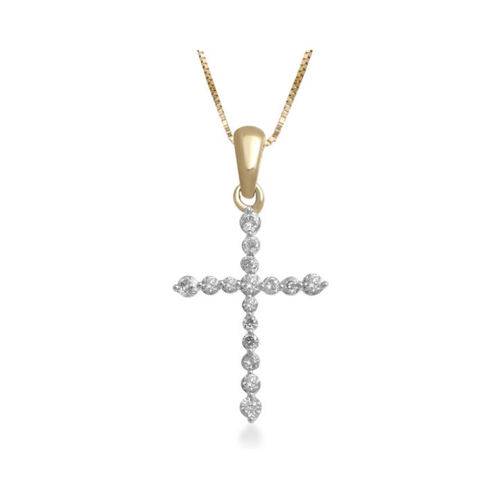 1/4 Ct. T.w. Certified Diamond 14k Yellow Gold Cross Pendant Necklace