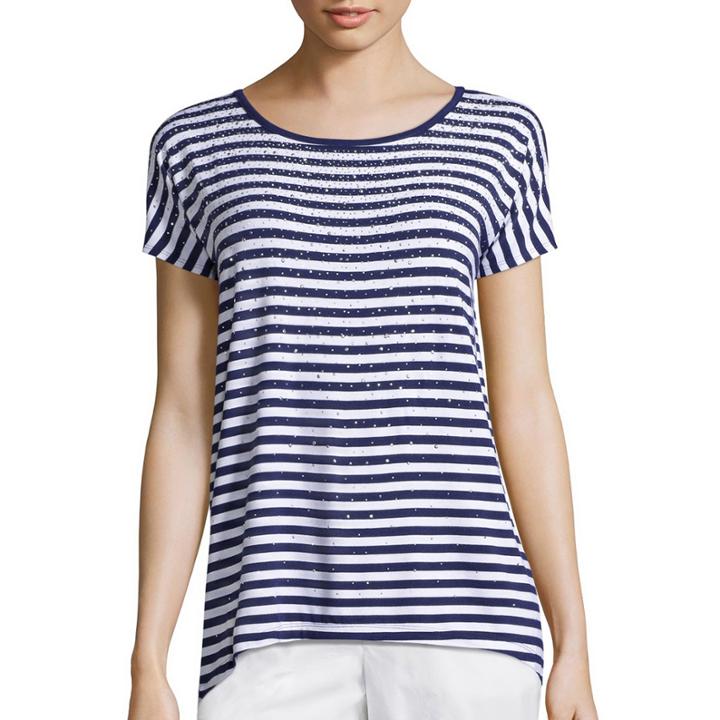 Liz Claiborne Striped Embellished Tee