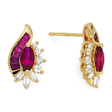 Lab-created Ruby And White Sapphire 14k Gold Over Sterling Silver Earrings