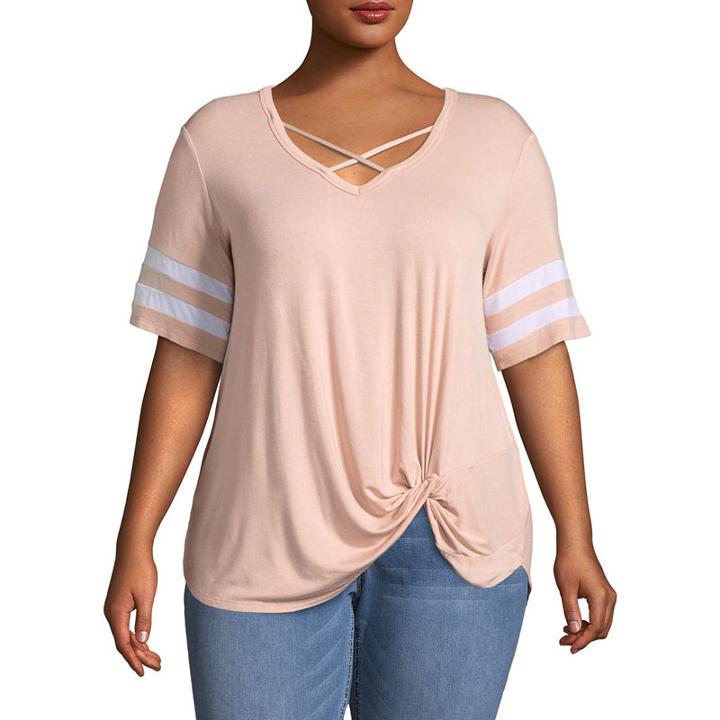 Boutique + Short Sleeve Knit Blouse-plus