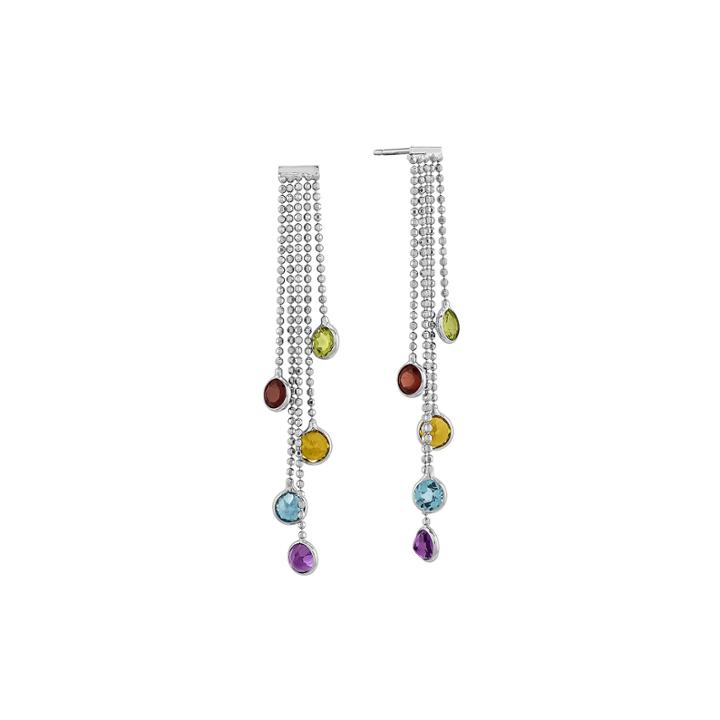 Multicolor Genuine Gemstone 14k White Gold Drop Earrings