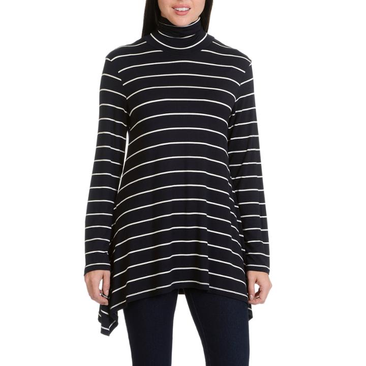 Larry Levine L/s Turtle Neck Shark Bite Knit Top
