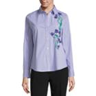 Liz Claiborne Long Sleeve Embroidered Striped Button-front Shirt