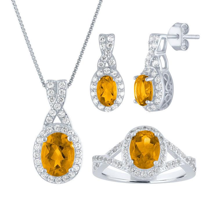 Womens 3-pc. Yellow Citrine Sterling Silver Jewelry Set