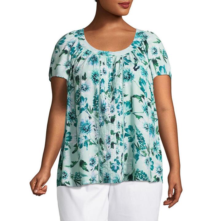 St. John's Bay Short Sleeve Pintuck Scoop Neck Blouse-plus