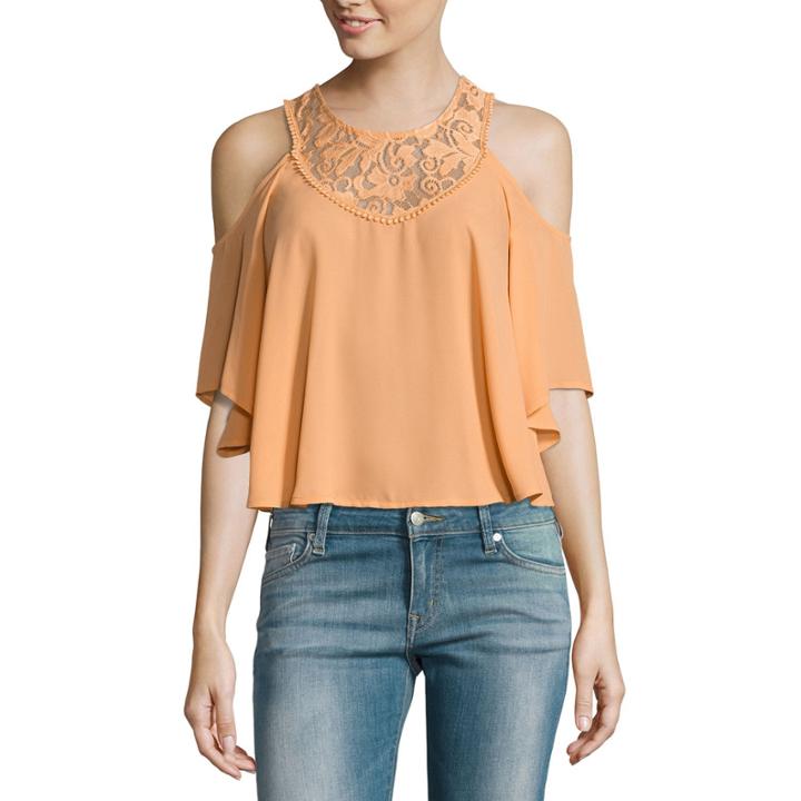 Decree Cold Shoulder Lace Inset Top - Juniors