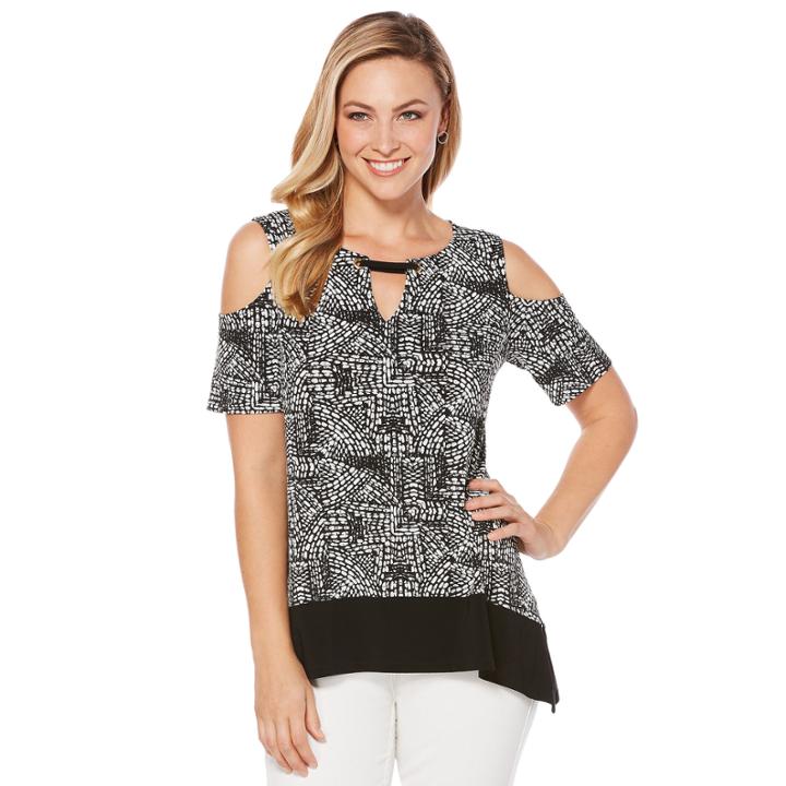 Rafaella Short Sleeve V Neck Jersey Blouse