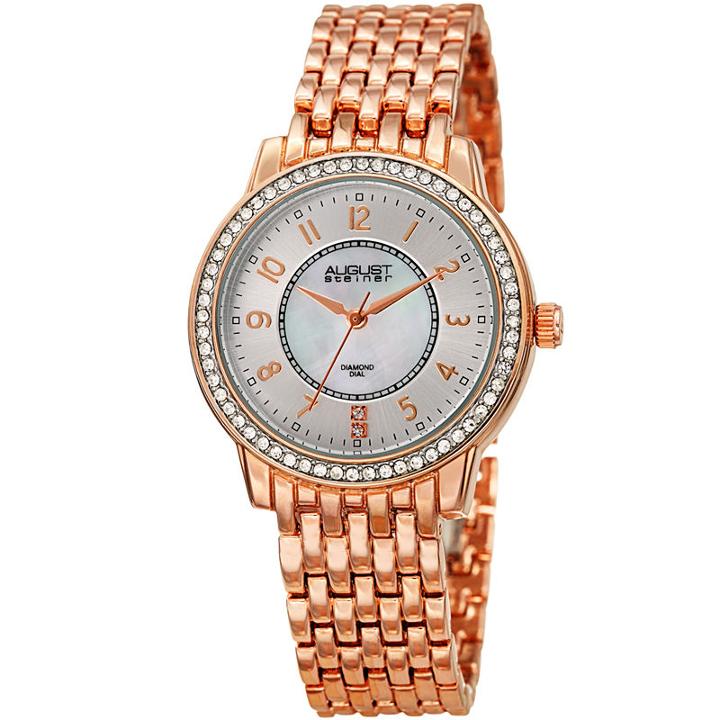 August Steiner Womens Rose Goldtone Strap Watch-as-8246rg