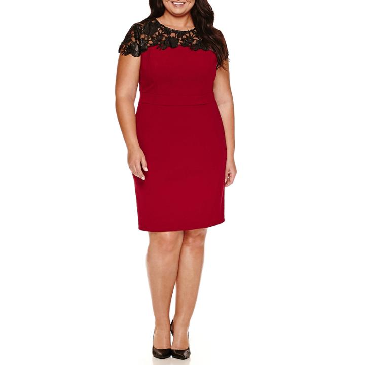 Bisou Bisou Short Sleeve Lace Sheath Dress-plus