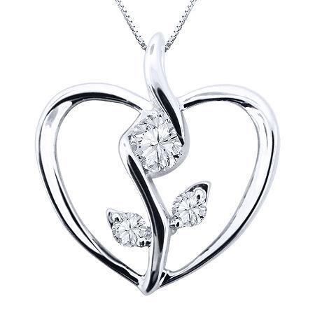 Sirena 1/8 Ct. Diamond 10k White Gold Flower Heart Pendant Necklace