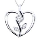 Sirena 1/8 Ct. Diamond 10k White Gold Flower Heart Pendant Necklace