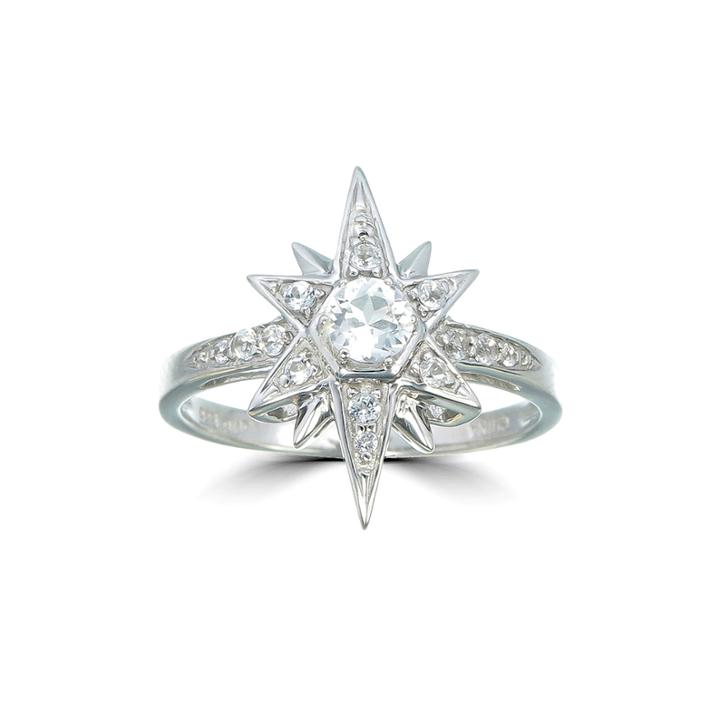 Womens White Topaz Sterling Silver Cocktail Ring