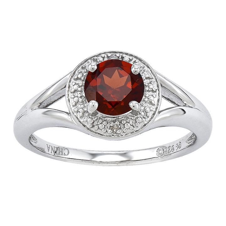 Womens Diamond Accent Genuine Garnet Red Sterling Silver Halo Ring