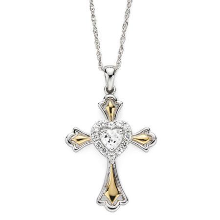 White Sapphire 2-tone Cross Pendant Necklace
